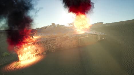 Verbrannter-Panzer-In-Der-Wüste-Bei-Sonnenuntergang