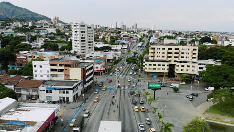 aerial view of city traffic