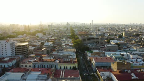 pan up aerial view of sun-kissed streets in guadalajara, mexico