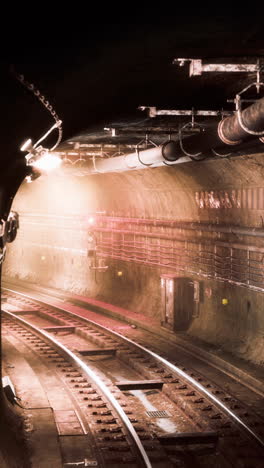 train tracks in a dark tunnel