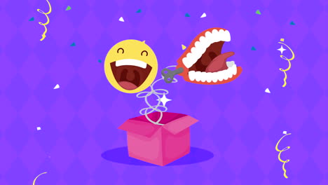 april fools day card with emoji laughing and mouth in surprise hat