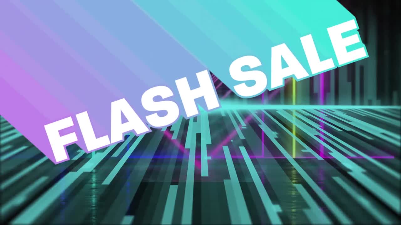 검은 바탕에 네온 모양 위에 플래시 판매 텍스트의 애니메이션