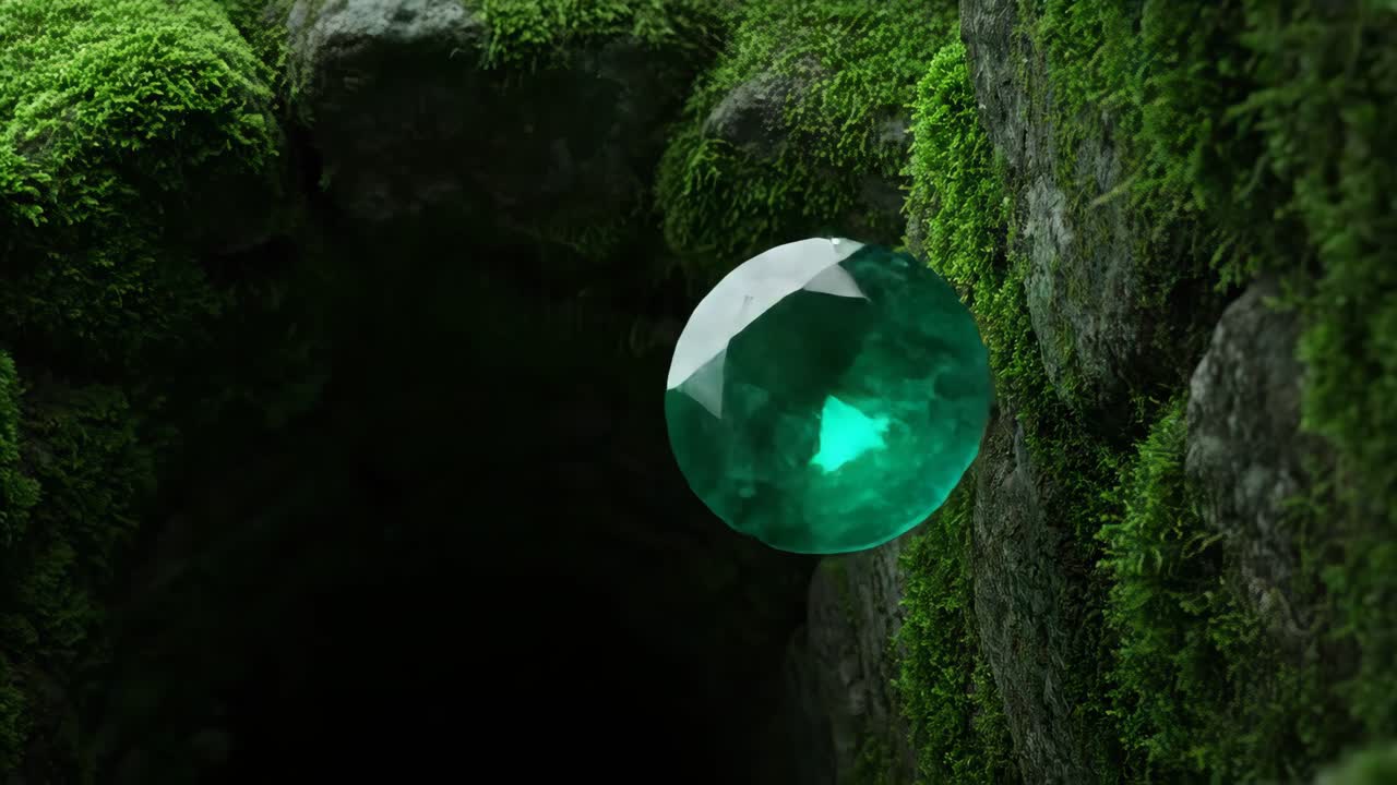Glowing gems in a mossy cave