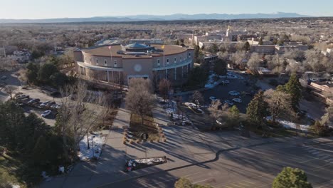 new mexico state capitol building in santa fe, new mexico with drone video circling low