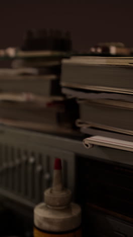 a stack of books on a desk