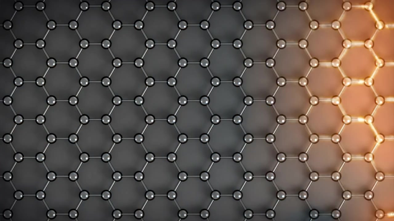 Anello di conducibilità termica del grafene in metallo. Questa animazione 3D di nanotecnologia rappresenta la conducibilità termica.