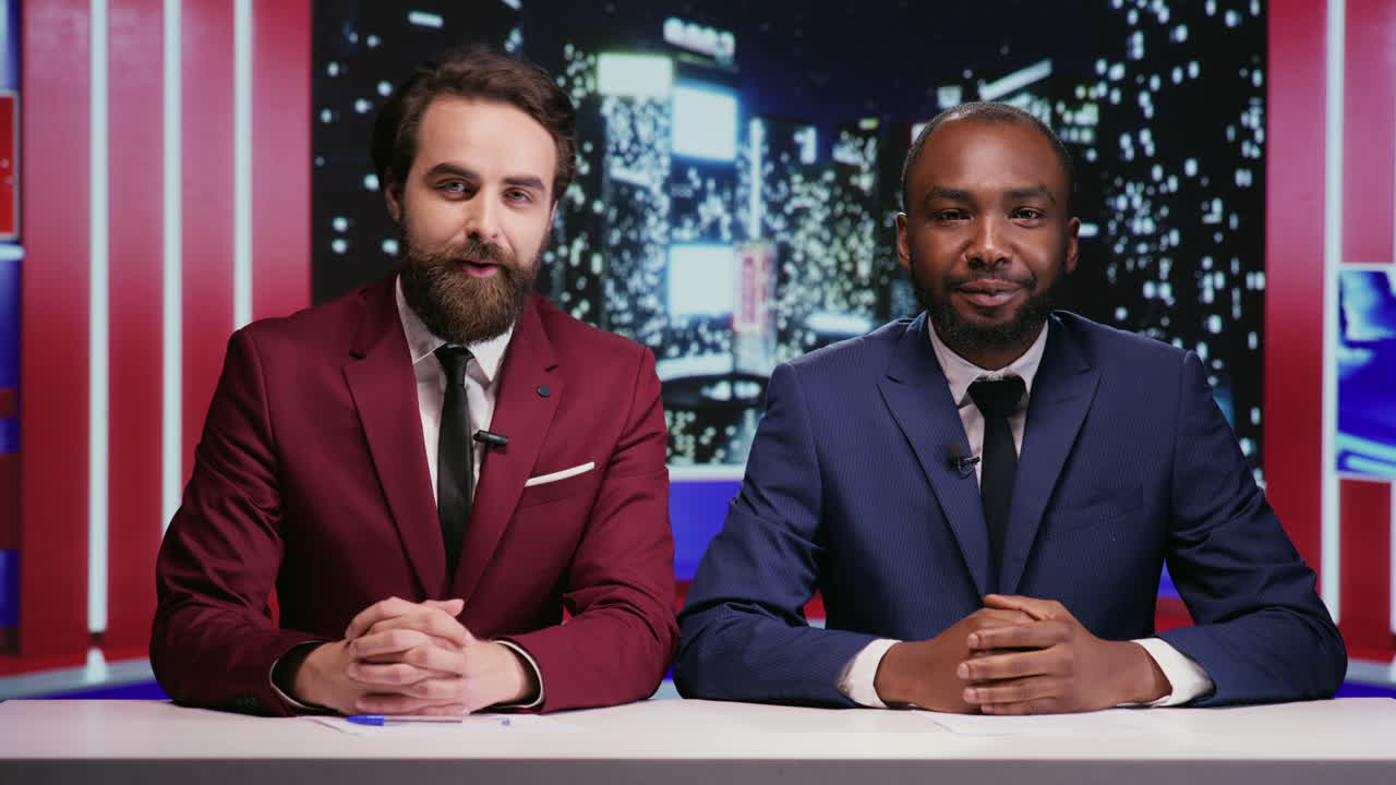 Broadcasters team presenting news live