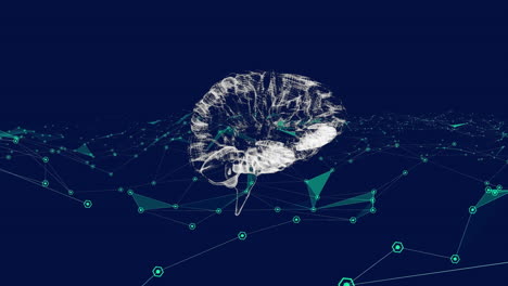 animation of data processing and brain on black background