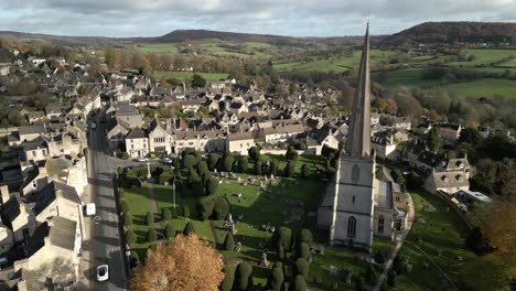 yew trees painswick church graveyard cotswolds aerial landscape autumn uk historic gloucestershire