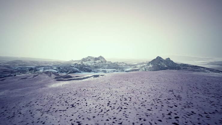 Dramatic winter dark desert steppe on a highland mountain plateau