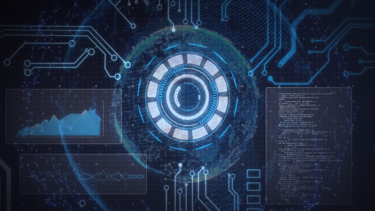 Animation of scope scanning and data processing on screens with circuit board elements