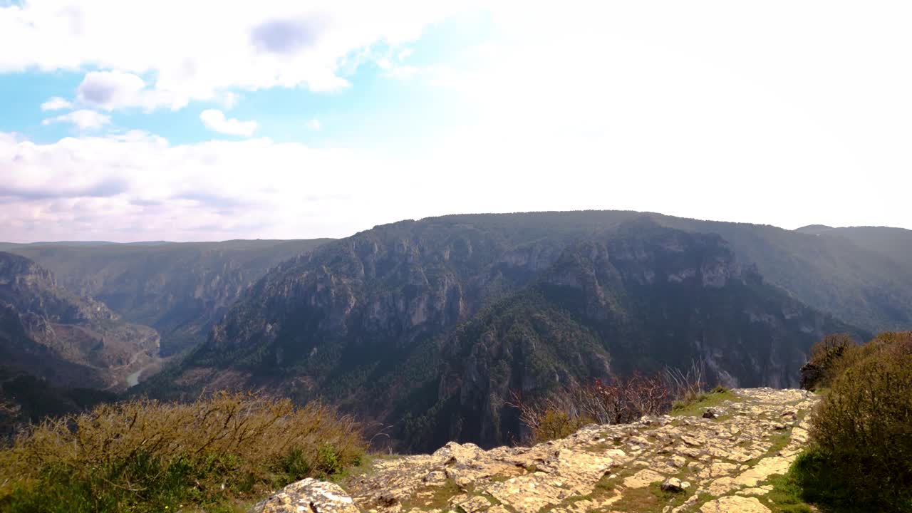 panoramic cliffs and river below in the Lozère and Aveyron gorge region