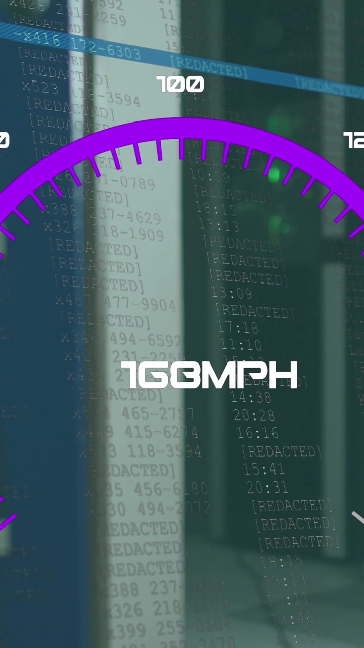 Animation of speed gauge and data processing over computer servers