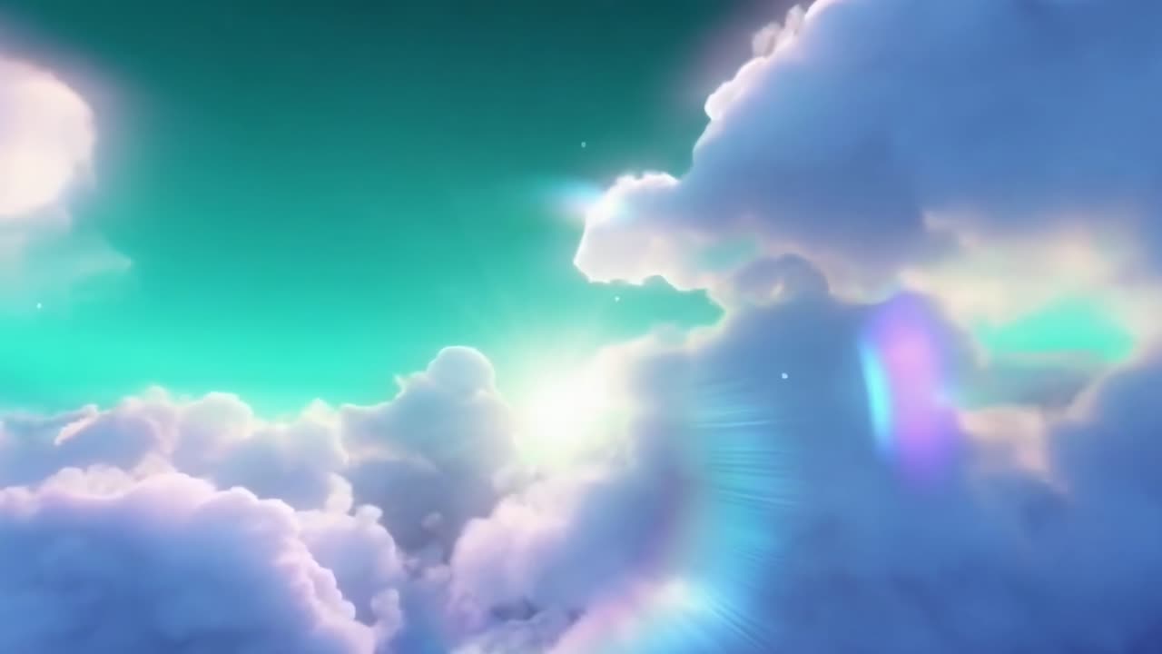 Dreamy clouds with a glowing sun, captured from a low angle, perfect for a fantasy video