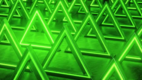 green triangular abstract background. neon lights background. pattern triangle prisms. abstract sci fi geometric background. futuristic concept. flickers. seamless loop, 3d animation in 4k