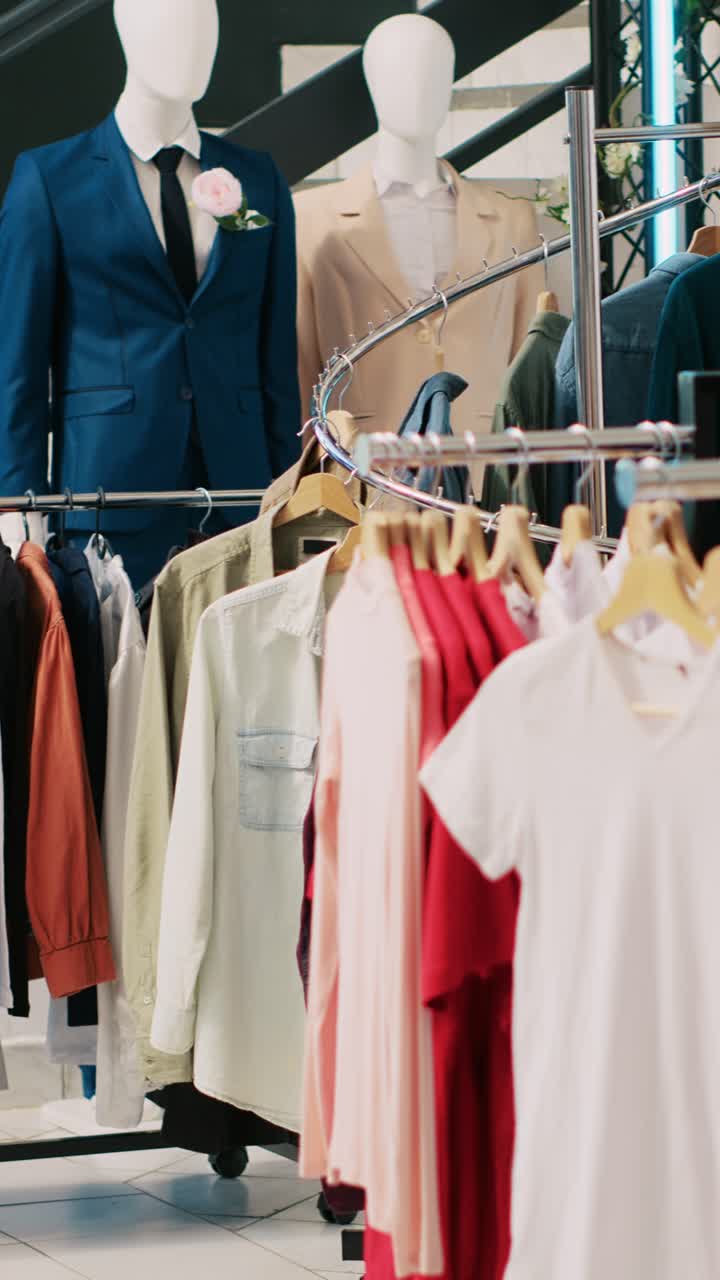 Colección de ropa y vestimenta en tienda minorista