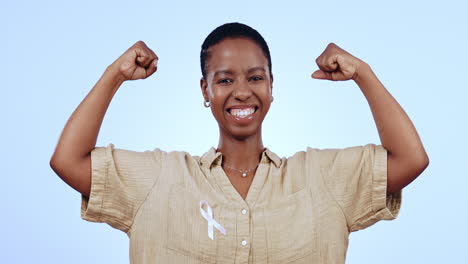 Woman,-smile-and-white-ribbon-for-support