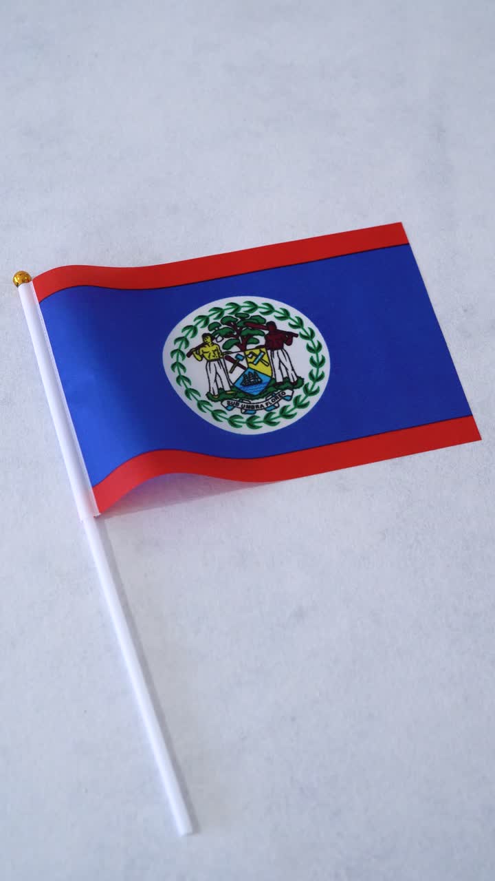 Bandeira de Belize. Foto vertical em fundo branco.