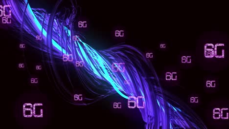 animation of 6g on black background with blue lines