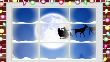 animated fairy light and santa sleigh scene celebrates christmas tradition.