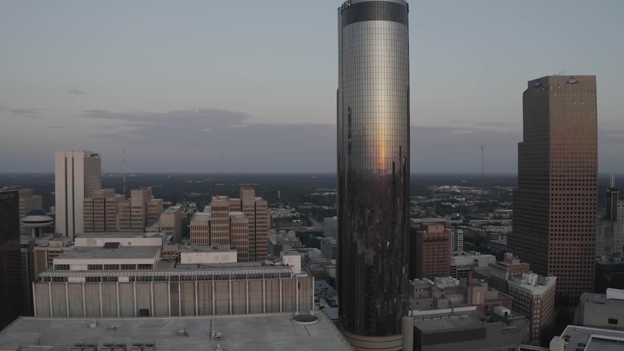 Sunset over Atlanta Skyline: Aerial View of Skyscrapers