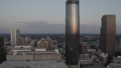 sunset over atlanta skyline: aerial view of skyscrapers