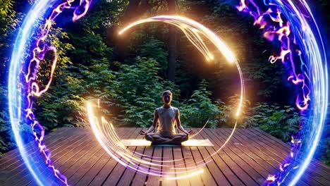 woman meditating in a forest garden