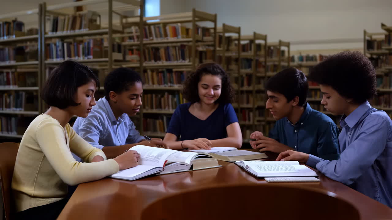 Students Study Together in a Library