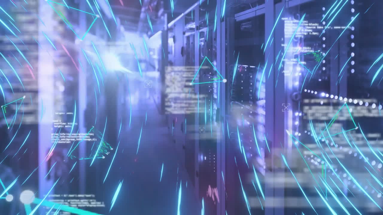 animación del procesamiento de datos a través de servidores informáticos