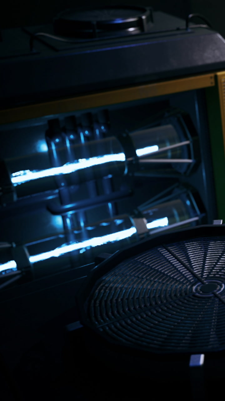 Illuminated machinery reveals secrets in a futuristic lab setting