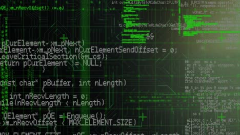 Digital-animation-of-data-processing-against-microprocessor-connections-on-black-background