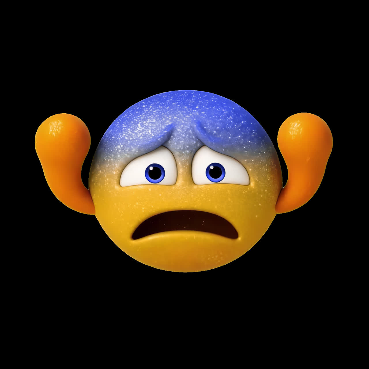 Animated Worried Emoji with Blue and Yellow Face Blinking