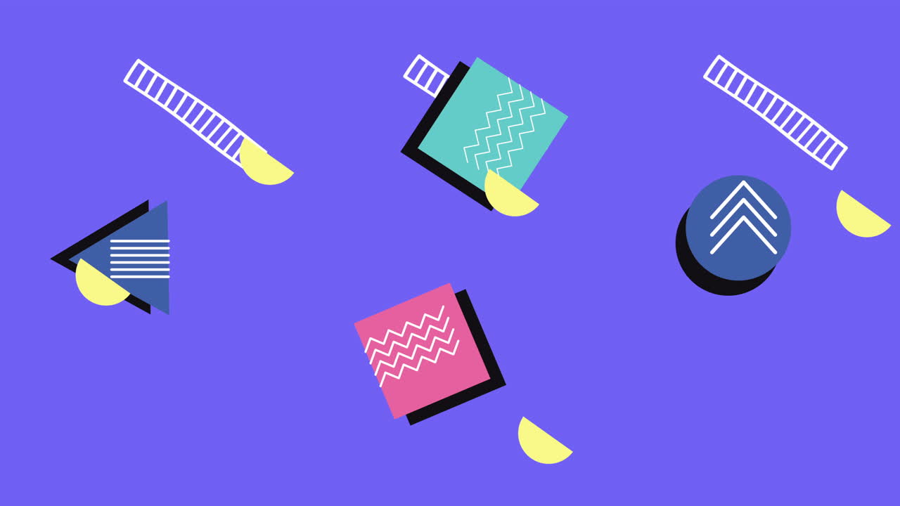 colors lines and geometric figures in lilac background animation