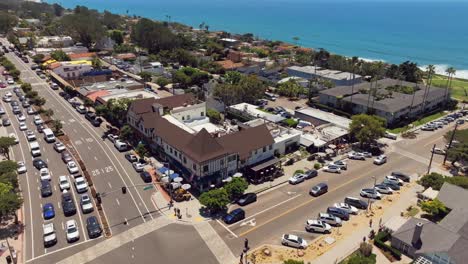 aerial view of traffic, restaurants, hotels and town houses in del mar, california, usa