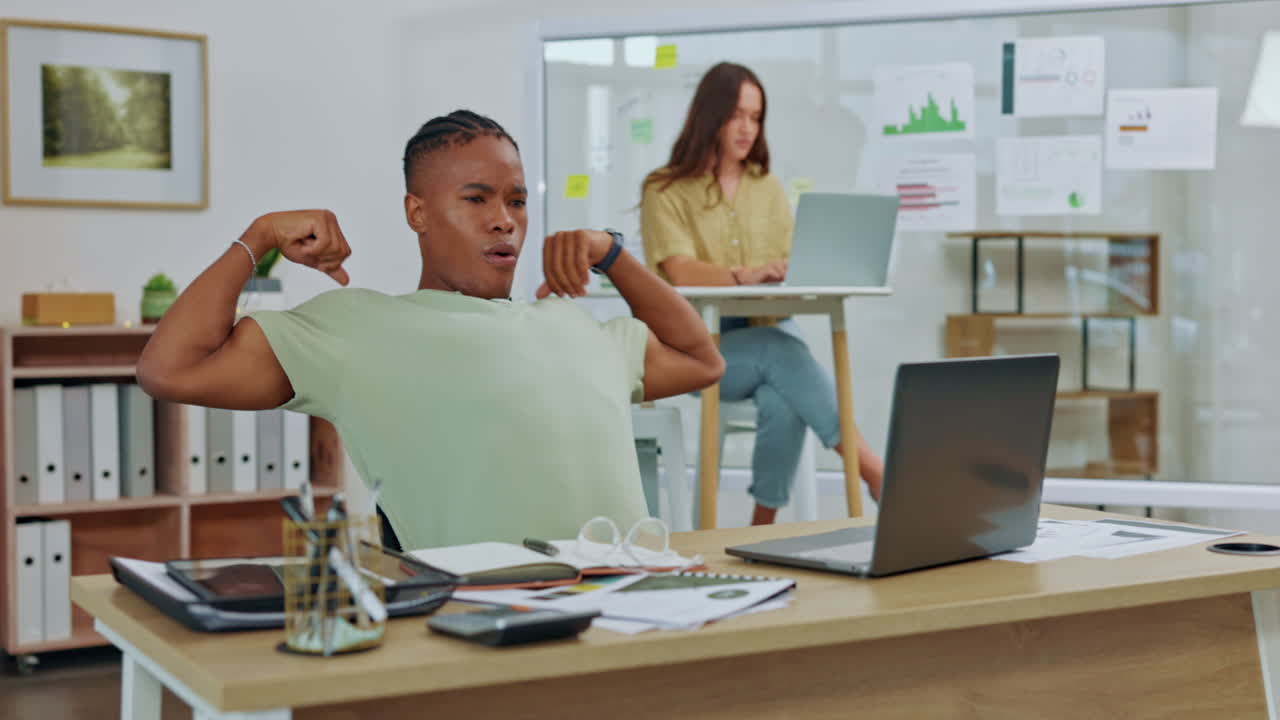 Business, fatigue and black man tired