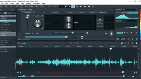 audio editing software interface with waveforms