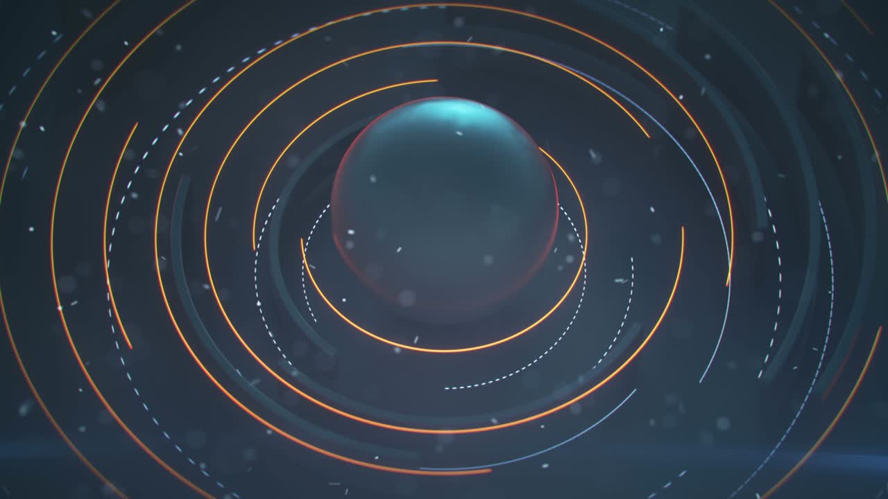 elementos de círculo giratorio y partículas bucle sin costuras animación de renderizado 3d