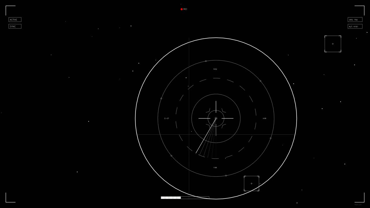 Animation displays a scifi HUD element with circular data representation and lines indicating movement. This design is useful for video projects or web design applications