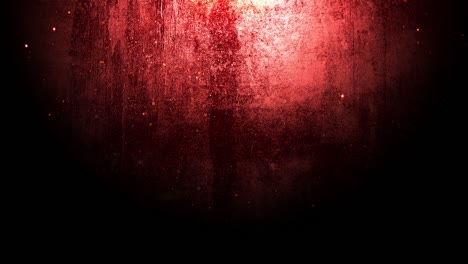una pared de hierro rojo de aspecto grunge con partículas de polvo flotando en primer plano.