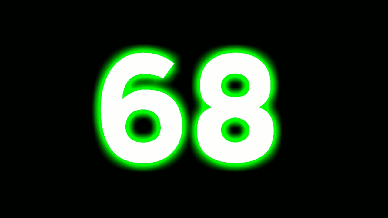 네온 숫자 6868 표시 기호: 현대 애니메이션 모션 그래픽은 검은색 배경, 녹색은 영상 요소를 위해 빛나고 빛납니다.