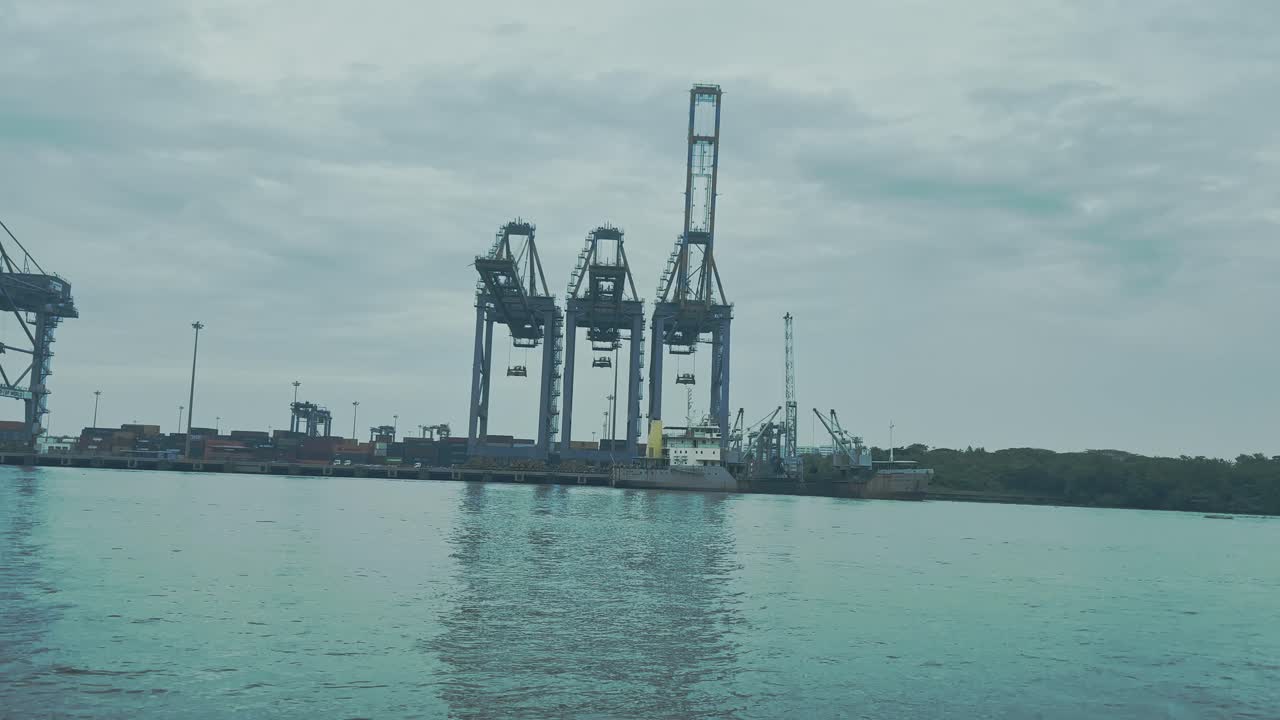 vista de algunas grullas en el puerto