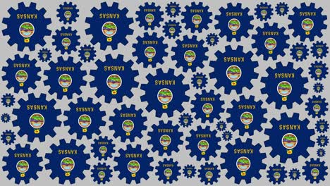 Kansas US state flag gears spinning background