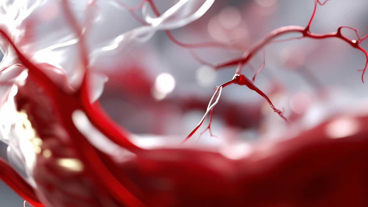 Intricate Network of Blood Vessels Displaying Red and Transparent Textures in a Detailed Microenvironment with a Focus on the Nervous System Structure