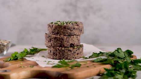 raw veggie burger with black beans