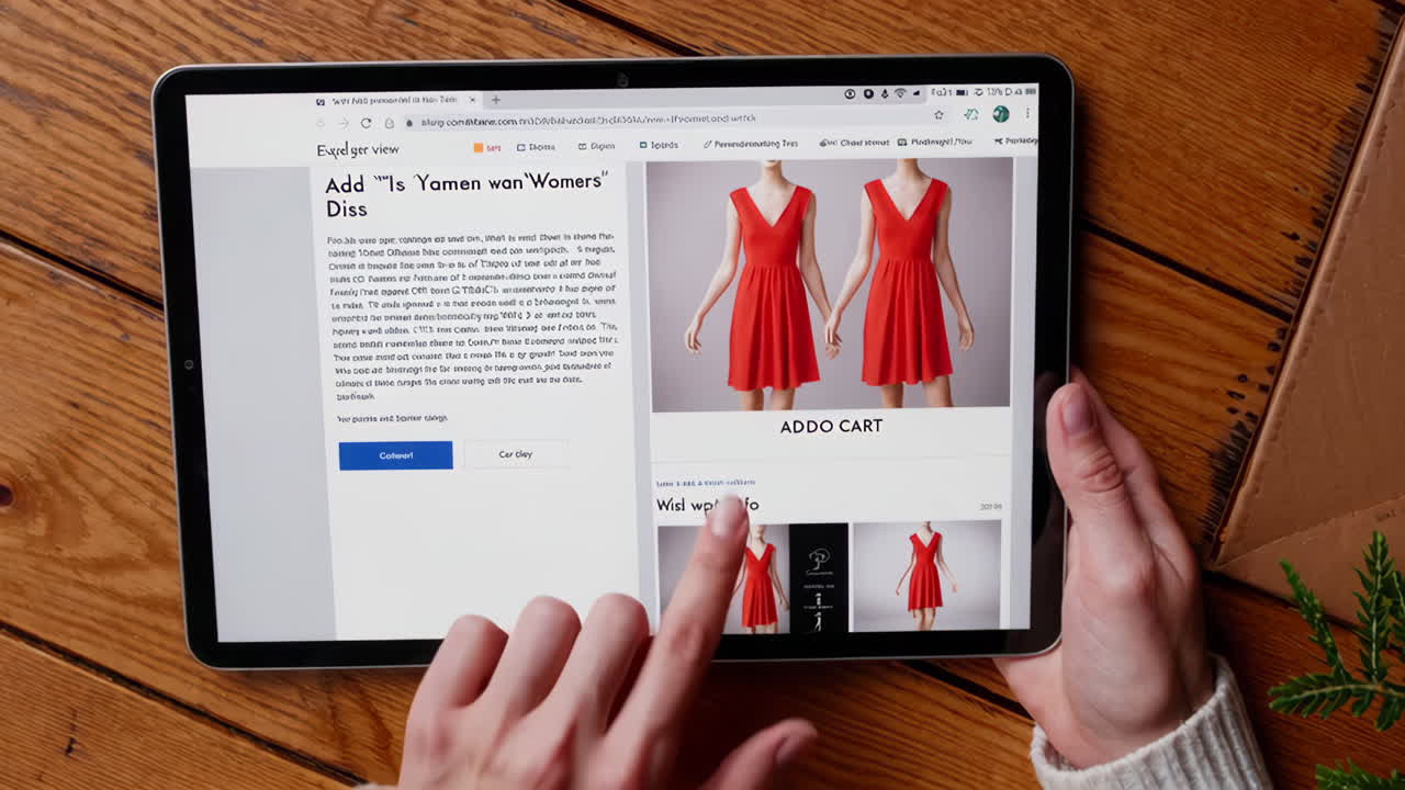 Person browsing an online fashion store on a tablet