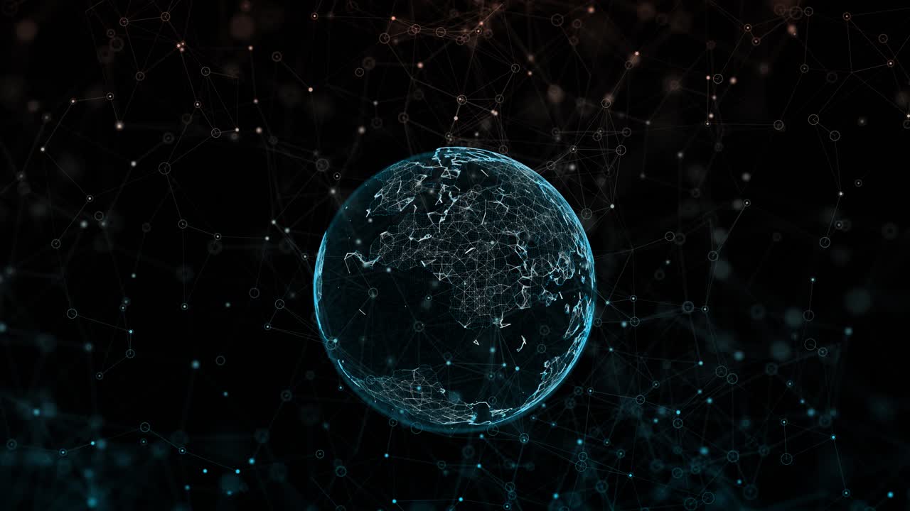 Digital planet with connecting lines data exchange information distribution global grid data