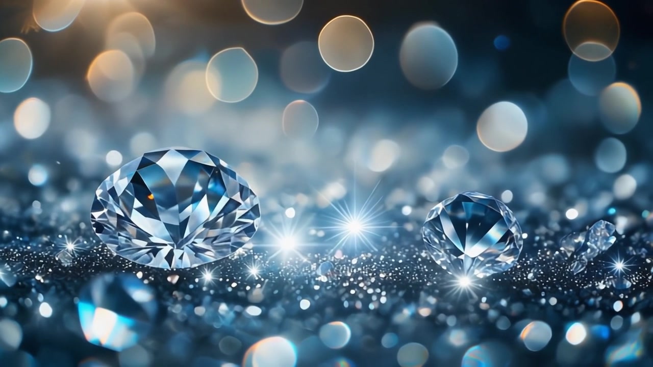 Sparkling Diamonds on Glittering Surface with Bokeh Background