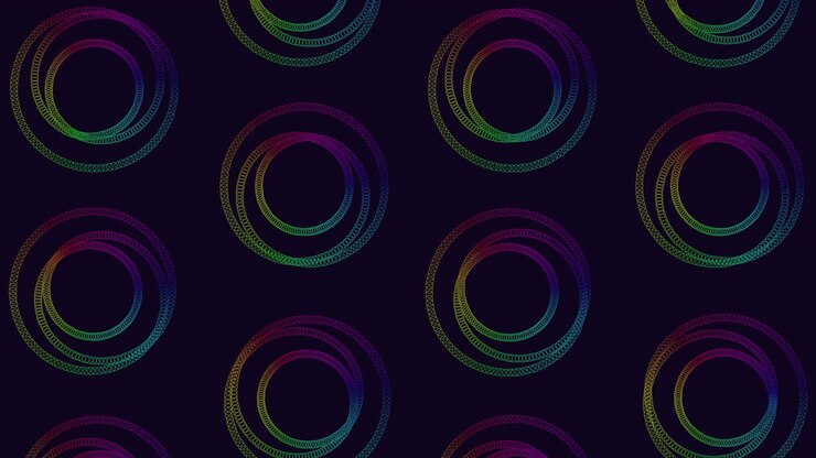 Colorful spiral pattern of overlapping circles on black background