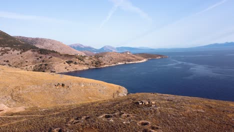 aerial fly-by over the dry and mountainous albanian coastline