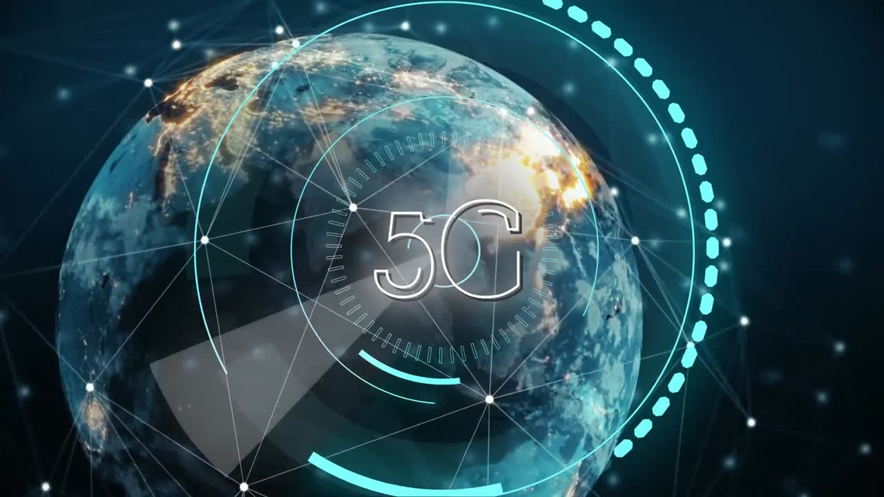 globo e 5g scritti nel mezzo di un cerchio futuristico